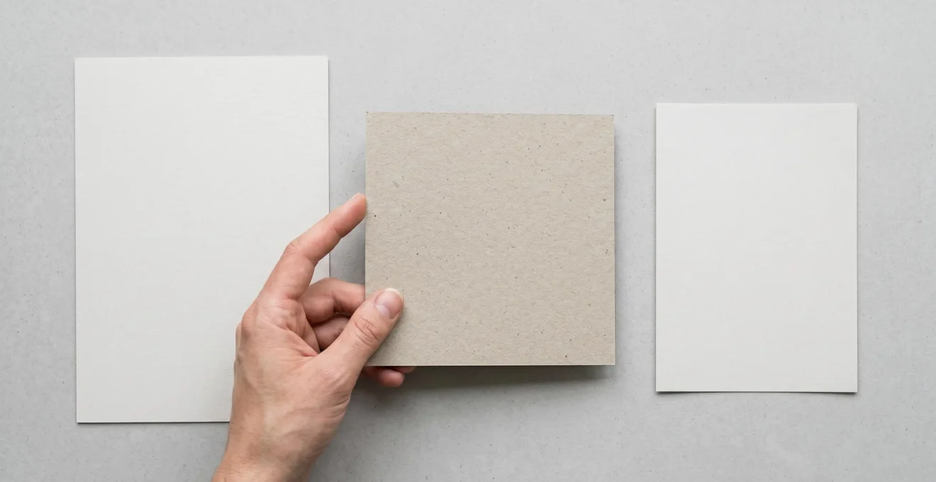 Alignement de plusieurs formats de flyers imprimés côte à côte sur une surface neutre, montrant les différences de taille et d'épaisseur entre A5, A6 et format carré